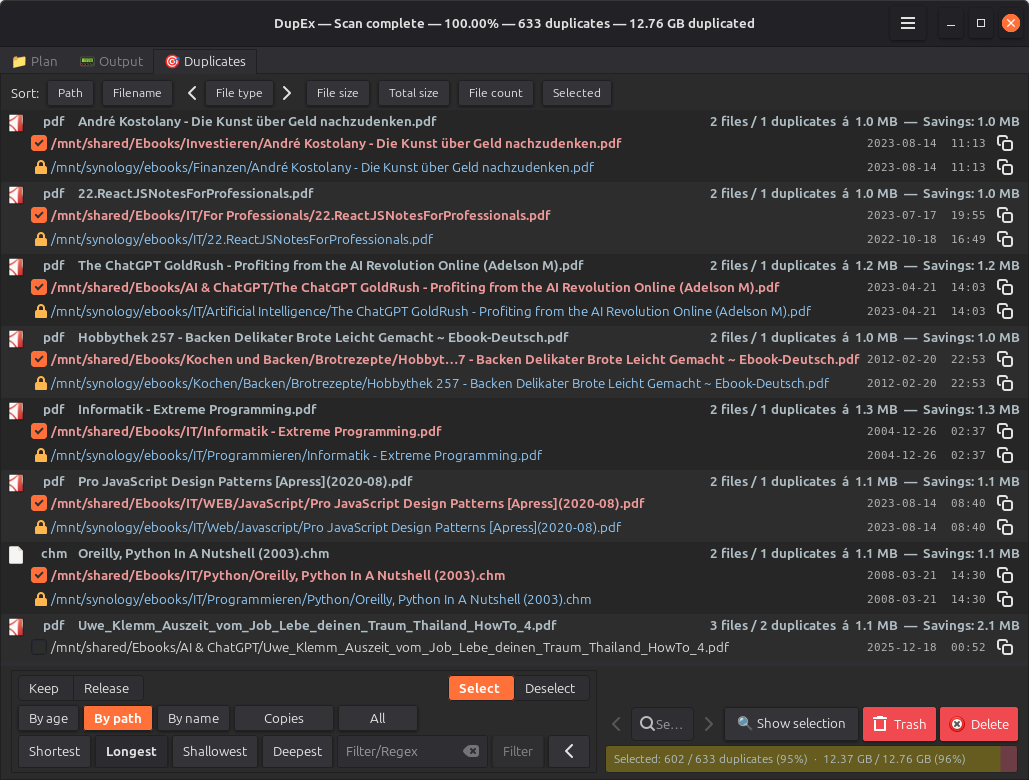 Browse duplicate groups in real time